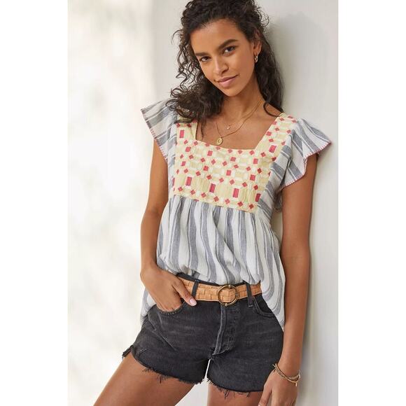 Forever That Girl x Anthropologie Basel Embroidered Tunic Blouse Size 4 - Picture 1 of 8